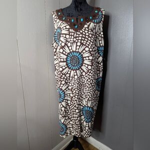 Brown and Blue Patterned plus size Women's Dress